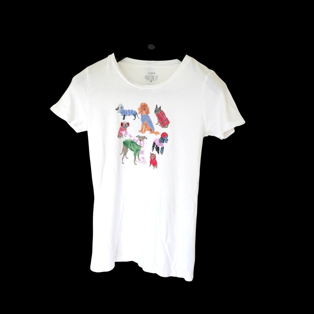 J.Crew Collector Tee Dog Winter Sweaters T-Shirt XS White Dog Love